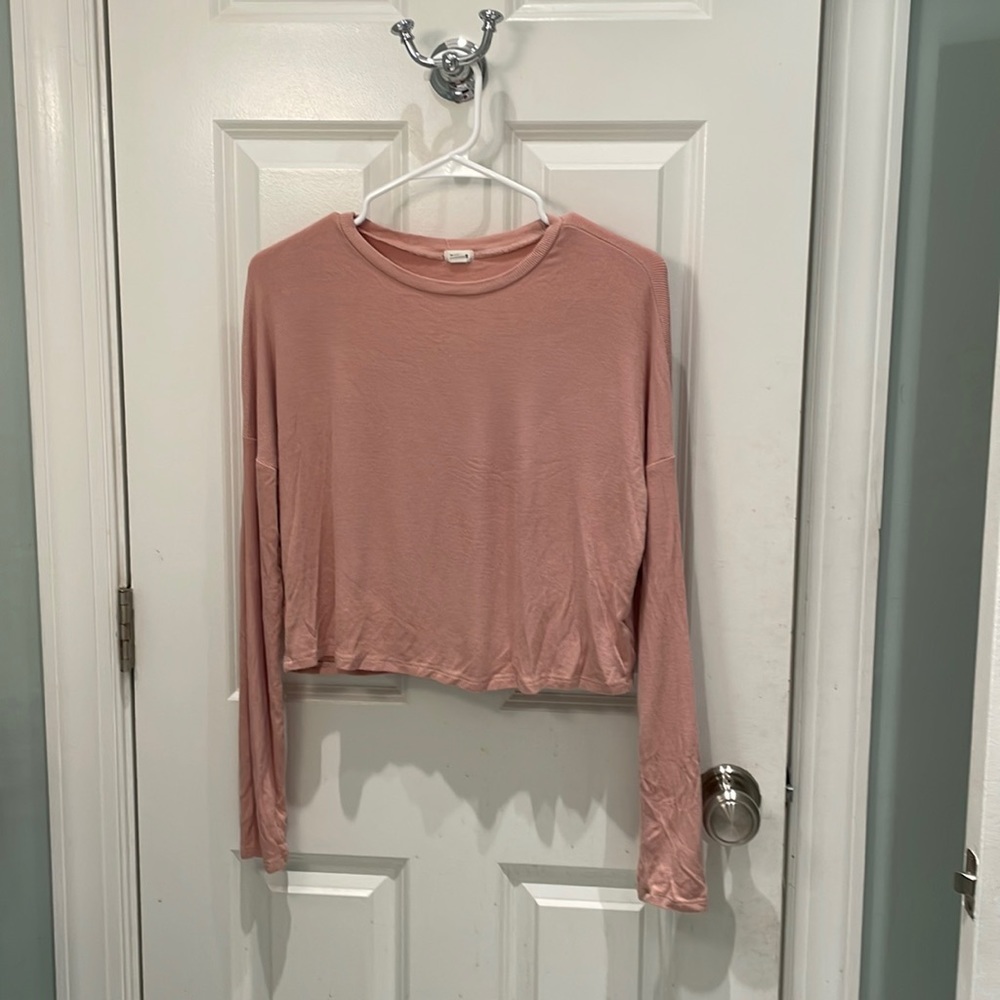 garage long sleeve light pink ribbed shirt